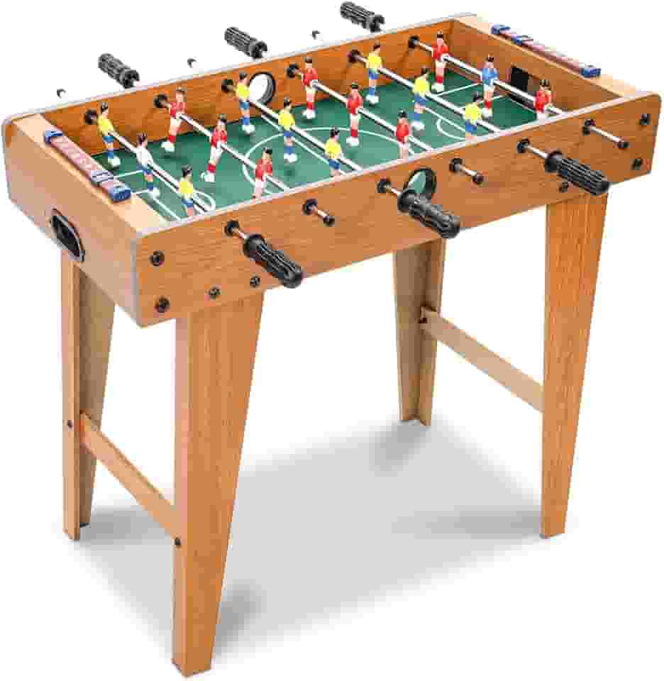 Pebolim Jogo de Futebol de Mesa, 69*35*61.5CM, Marrom, 18 Jogadores, Madeira e Aço, Portátil Completo, Mesa de Pebolim, Brinquedo Mesa de Jogos