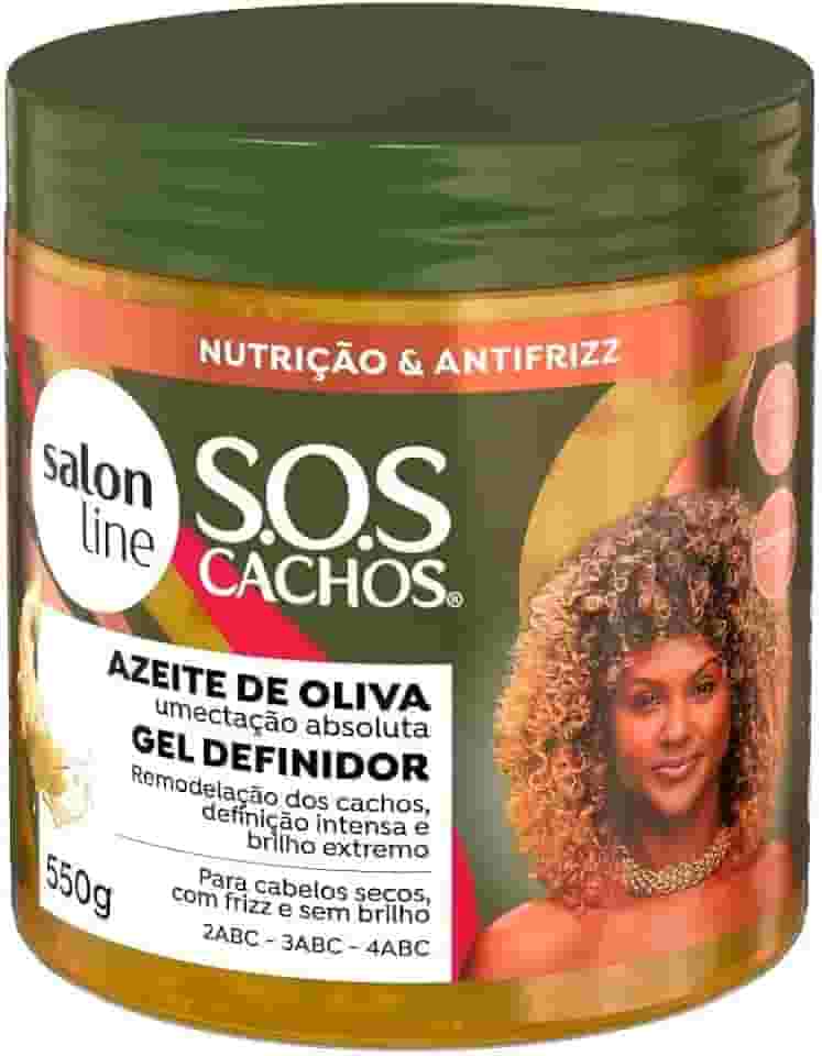 Salon Line, Gel de Cabelo, SOS Hidratação, Azeite de Oliva, Definidor, Vegana - Cabelos Ondulados, Cacheados e Crespos, 550 g