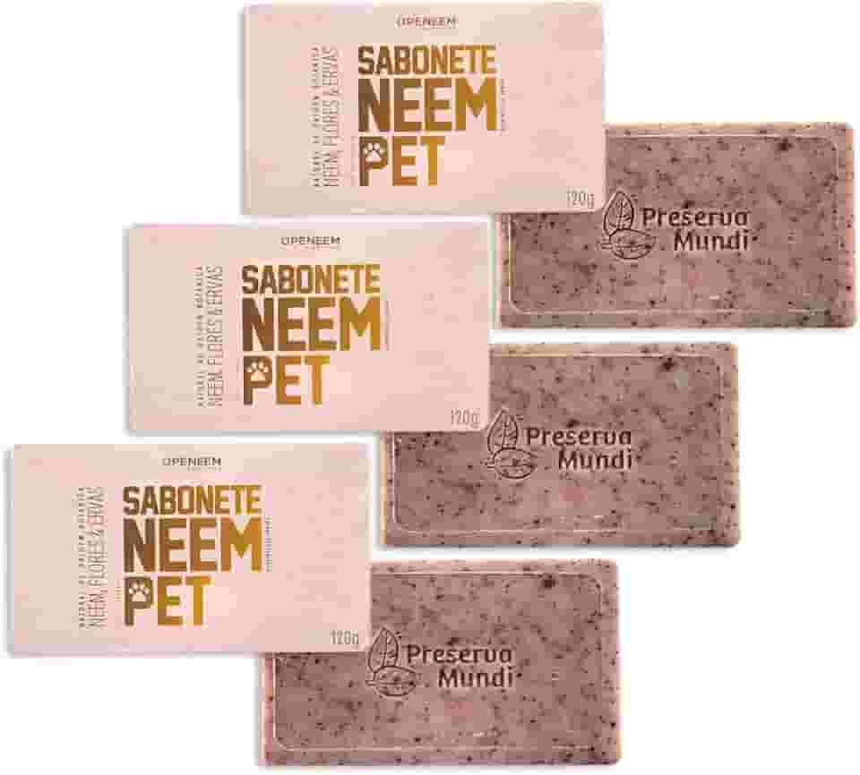 Kit 3 Sabonetes Neem Pet 120g Para Cães e Gatos Ação Natural Antipulgas e Higiene