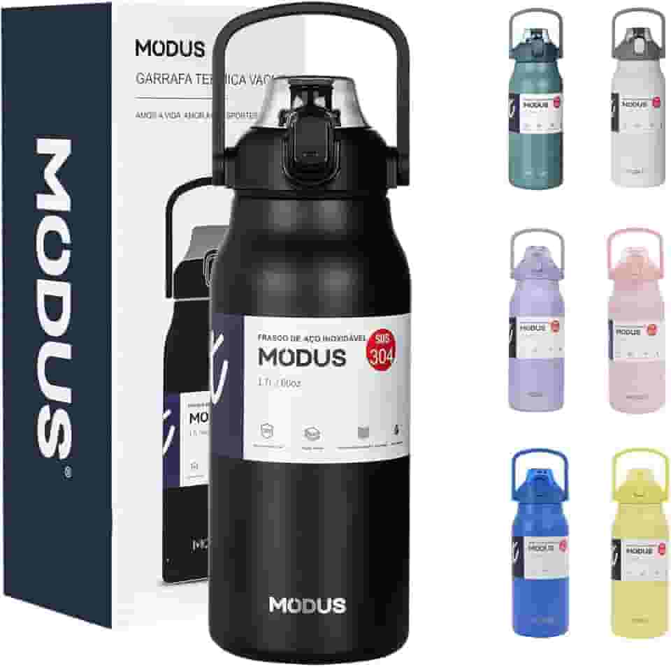 Garrafa Térmica 1700ml - Duplamente Isolada a Vácuo, Canudo e Base Emborrachada Anti Derrapante, Mantém Bebidas Quentes por 12 Horas e Geladas por 24 Horas (Preto)