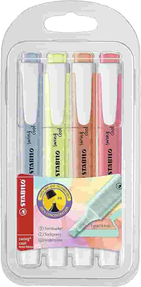 Marca-Texto – STABILO Swing Cool Pastel – Estojo com 4 unidades – Em 4 cores