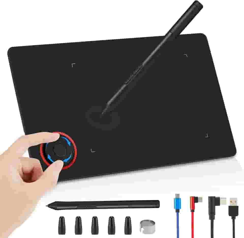 IMAGE Tablet de desenho gráfico portátil de 21 x 13 cm com caneta sem bateria de 8.192 níveis e 1 círculo mágico com 4 teclas de atalho, compatível com Windows/Mac/Android para pintura, design e