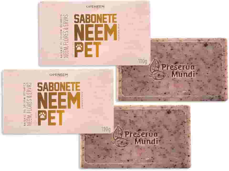Kit 2 Sabonetes Neem Pet 120g Para Cães e Gatos Ação Natural Antipulgas e Higiene