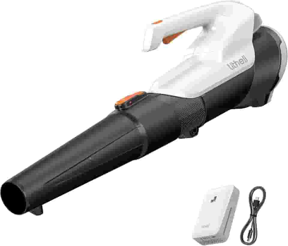 Litheli Soprador de folhas sem fio de 20 V alimentado por bateria, bateria de 2,0 Ah, leve, modo de 2 velocidades, sopradores elétricos para cuidados com o gramado, pátio, neve, poeira, folhas