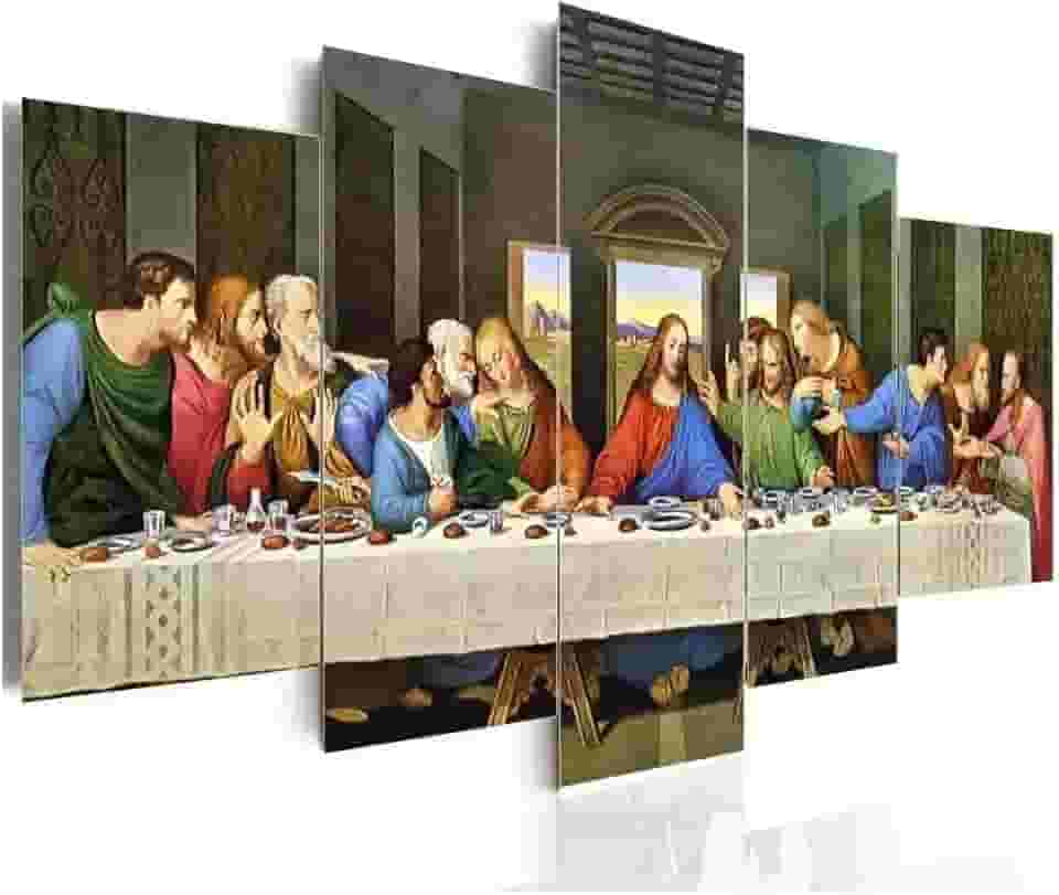 Quadro Decorativo Santa Ceia Jesus Apóstolos Mosaico Religioso 5 Peças