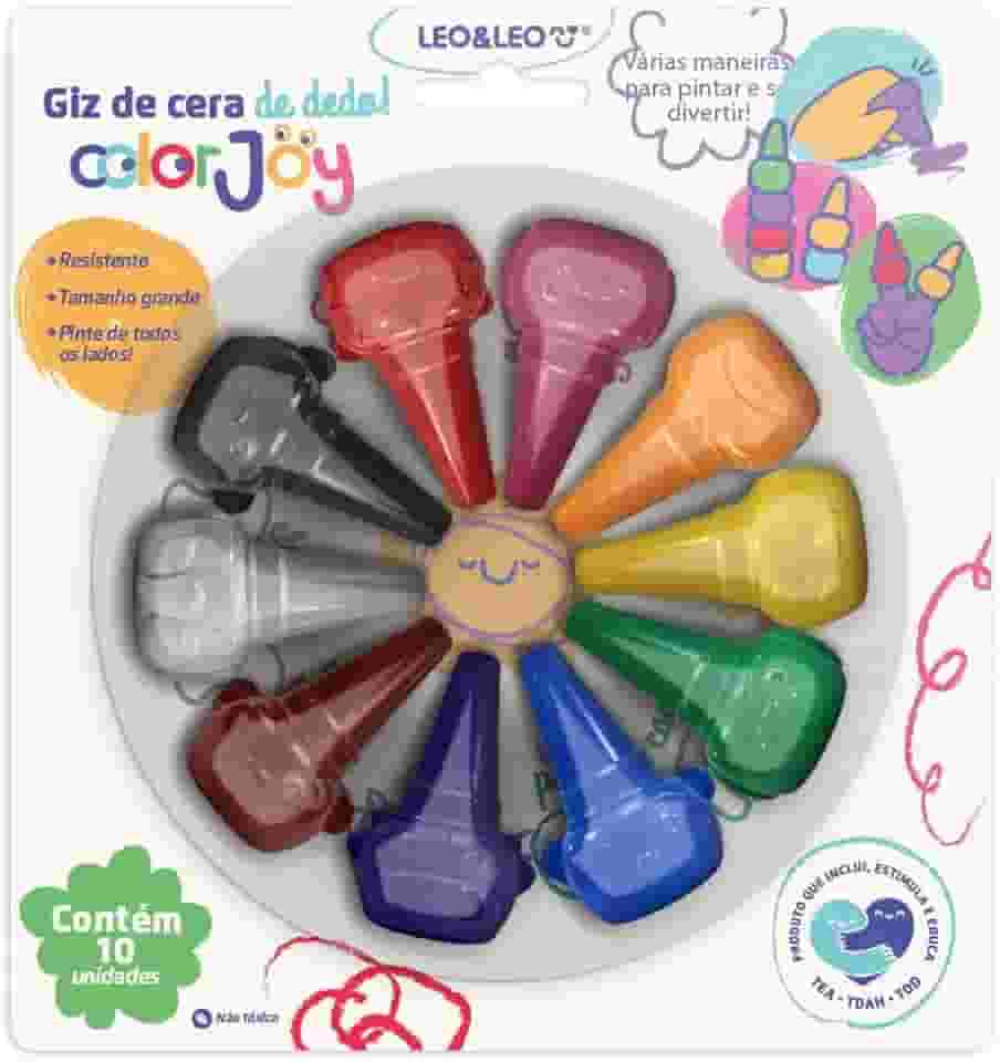 GIZ DE CERA ENCAIXA NO DEDO COLORJOY - BLISTER C/ 10 CORES LEO&LEO