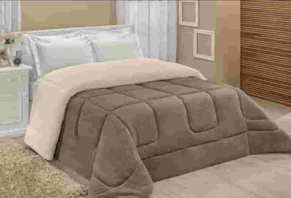Edredom Sherpa Cobertor E Coberdrom Casal Queen 2,20M x 2,40M Avelã