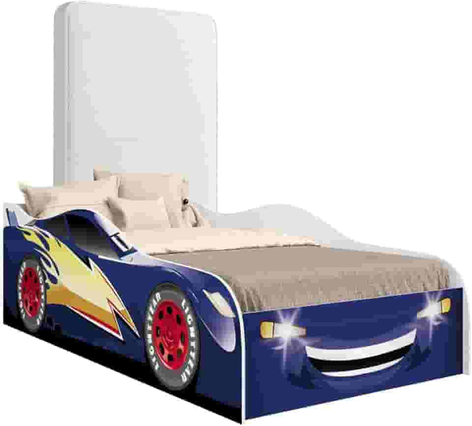 CAMA CARRO INFANTIL COM COLCHÃO (Azul)