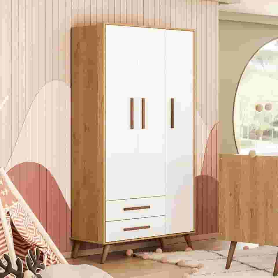 Guarda Roupa Roupeiro Infantil Qencanto Retrô 3830 Qmovi Freijó Branco Acetinado