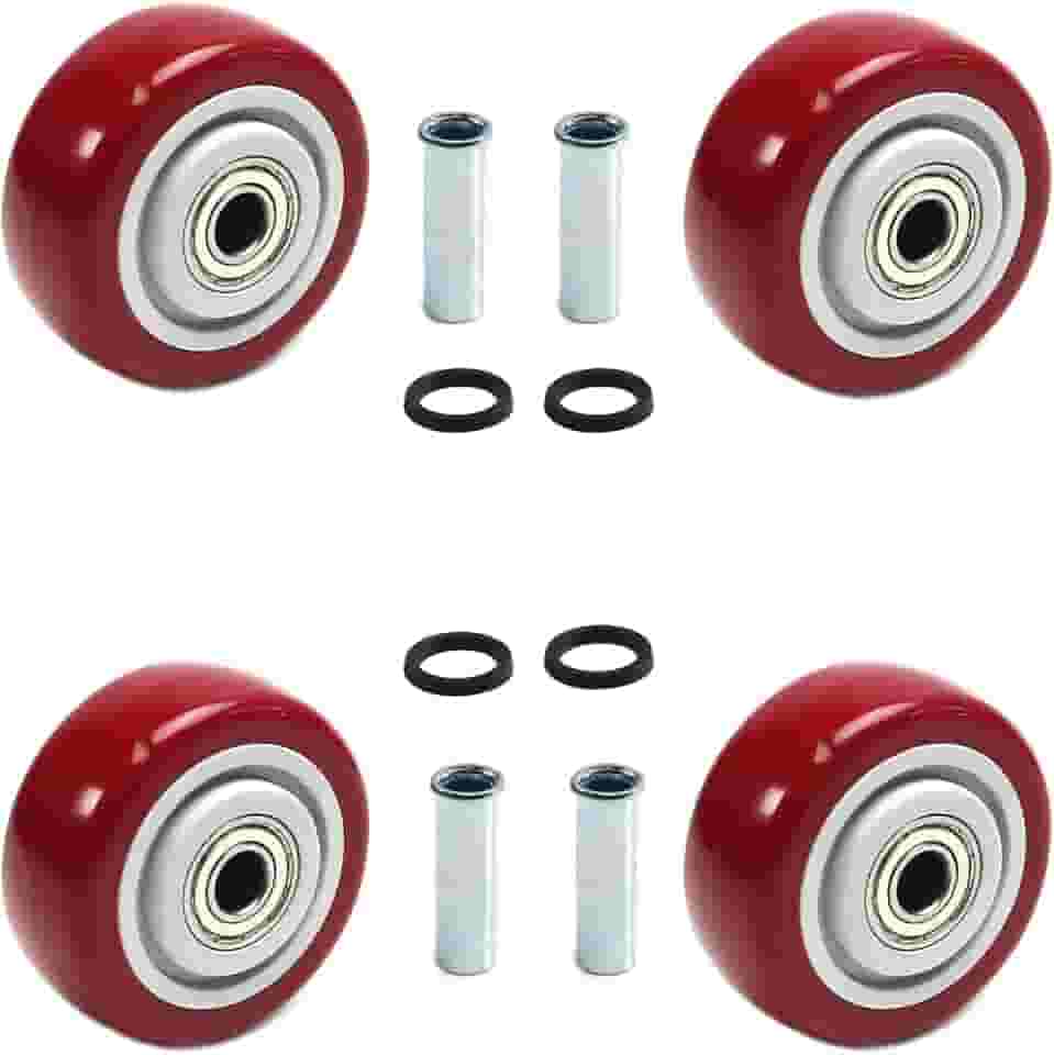 4 peças de rodas de carrinho de empurrar kits de reparo de rolamentos, rolamentos, rodas de placa resistente com furo de 9,5 cm, rodas de substituição de prateleira para caminhões