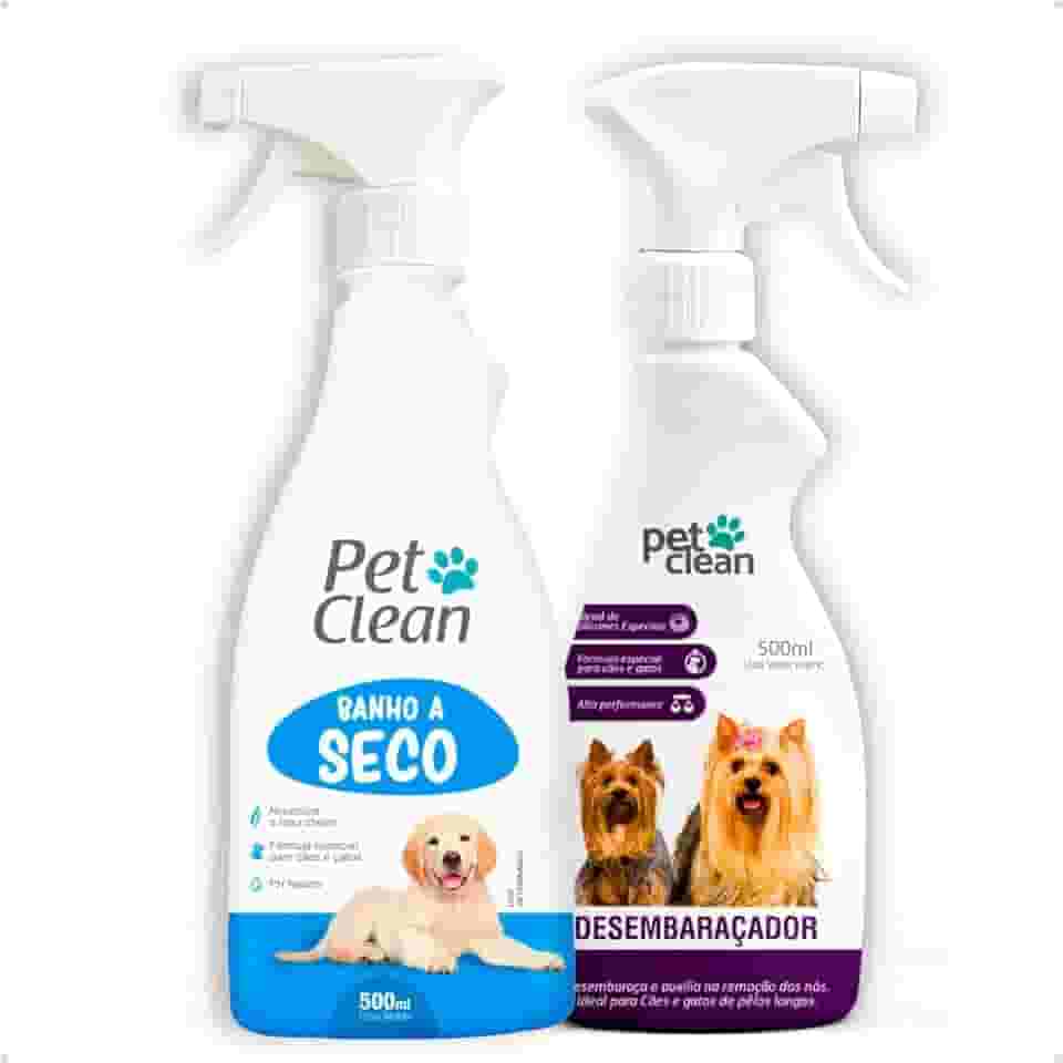 Kit Banho a Seco Sem Enxágue 500 ml + Desembaraçador de Pelos Longos 500 ml Pet Clean