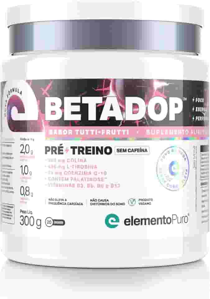 BETADOP Pré-Treino Sem Cafeína - Sabor Tutti-Frutti - 300G, elementoPuro