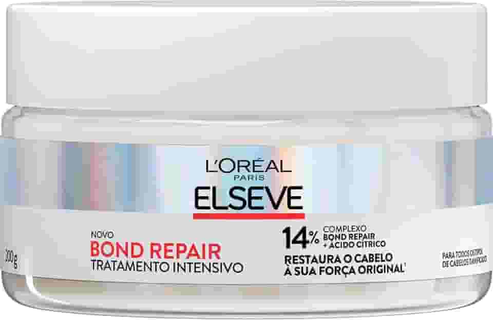 L'Oréal Paris Elseve Bond Repair Máscara de Tratamento Intensivo, com Ácido Cítrico e Glicina, Repara Ligações Capilares Quebradas, Reconstrução Profunda de Fios Danificados, 200g