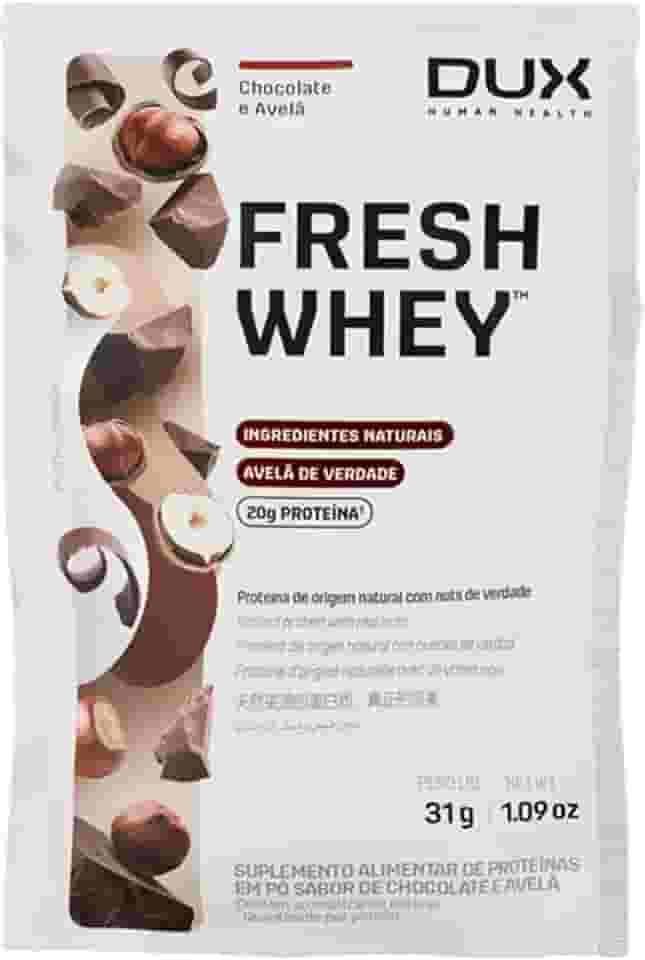 Fresh Whey Protein - Chocolate e Avelã Sachê 31g - 20g de Proteínas por Porção - Suplementos Naturais, Suplementação Treino Academia, Ganho Muscular Hipertrofia - DUX HUMAN HEALTH