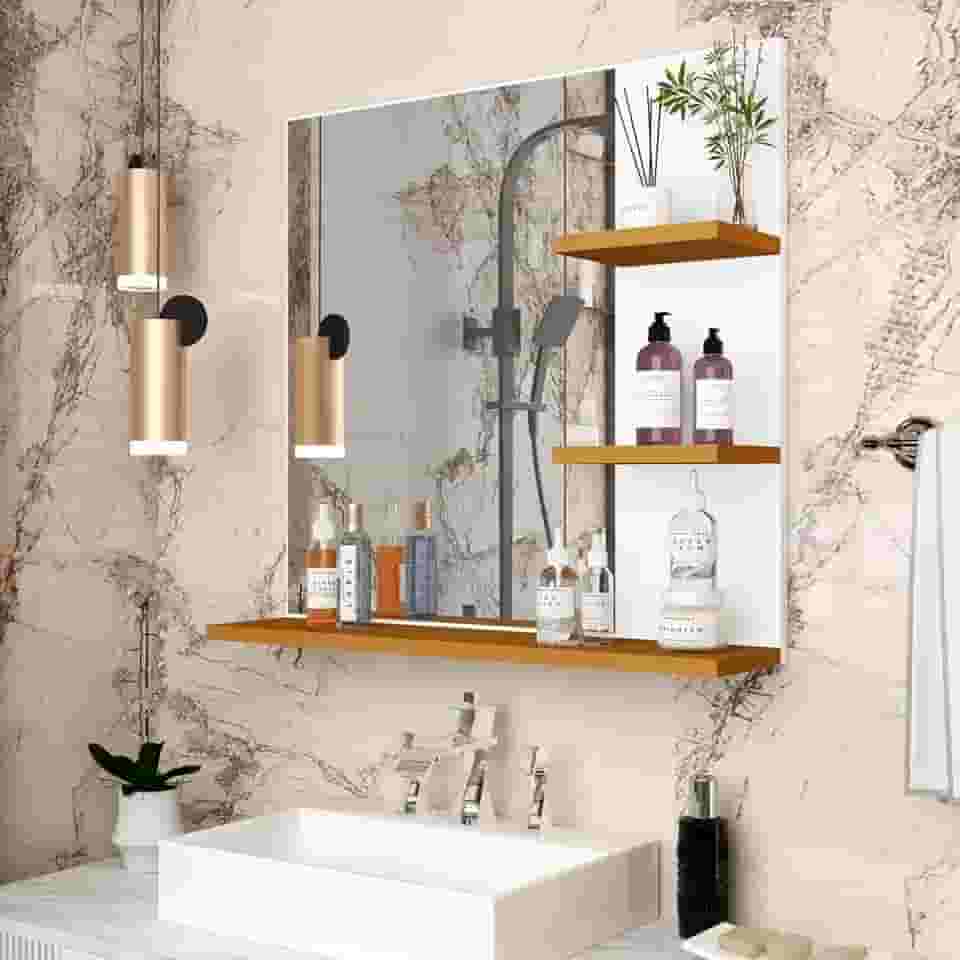 Espelheira Anjax Compacta – Ideal para Organização no Banheiro (BRANCO/FREIJO)