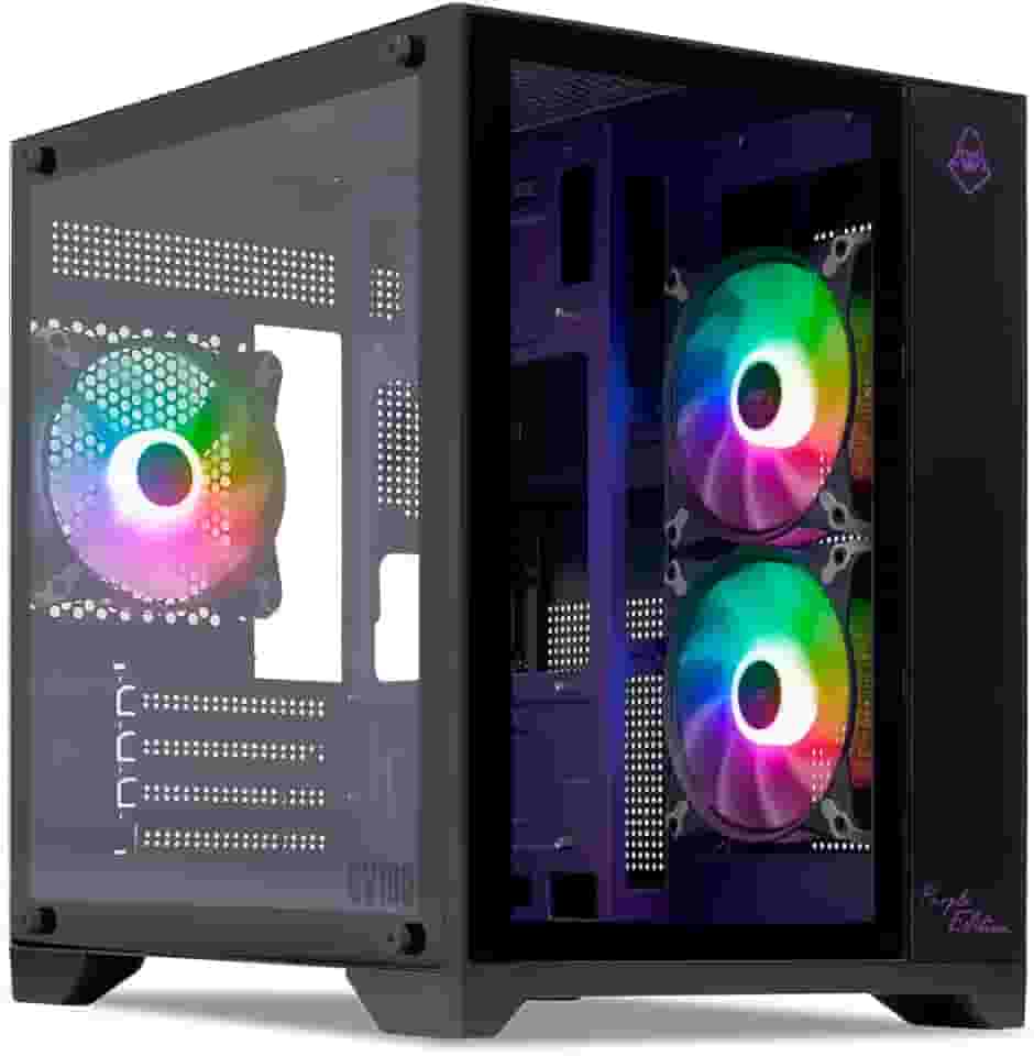 Gabinete Gamer Mancer CV100 Purple Edition | Mid-Tower | Vidro Temperado Frontal e Lateral | 3 Fans Inclusas | Suporte Water Cooler 240mm | Preto | MCR-CV100-PEB
