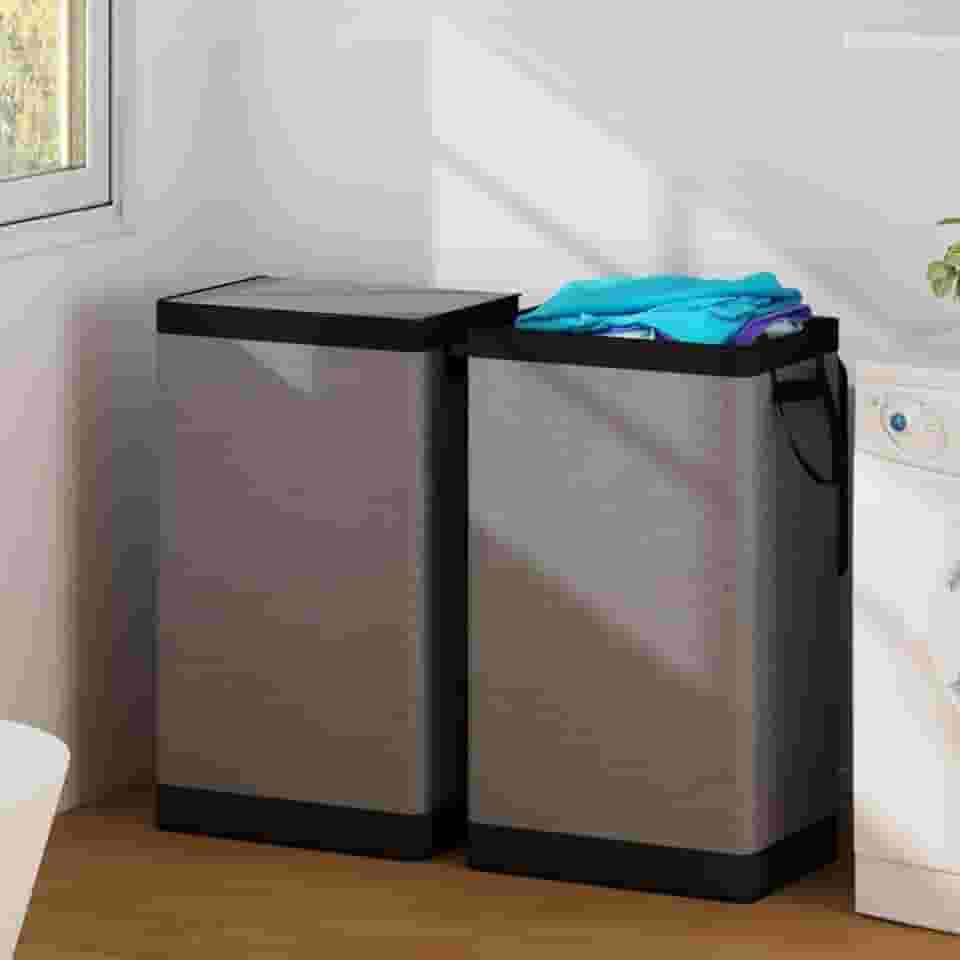 Cesto de Roupa Suja com Tampa, Cesto de Roupa Suja Grande com Saco Removível com Alça, Cesto Organizador Multiuso Dobrável em Tecido para Roupas, Brinquedos e Lavanderia, Cinza-preto