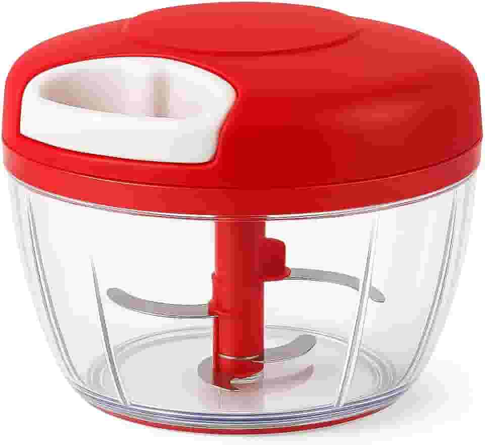 Processador Triturador Picador Cortador De Alimentos Manual Giratório Com 3 Lâminas Aço Inox 500 Ml, Resistente Facil Limpar (Vermelho)