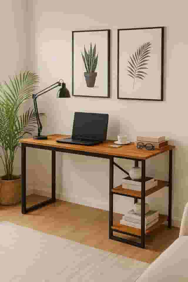 Mesa Home Office C/prateleiras De Metal (Preto/Canela)