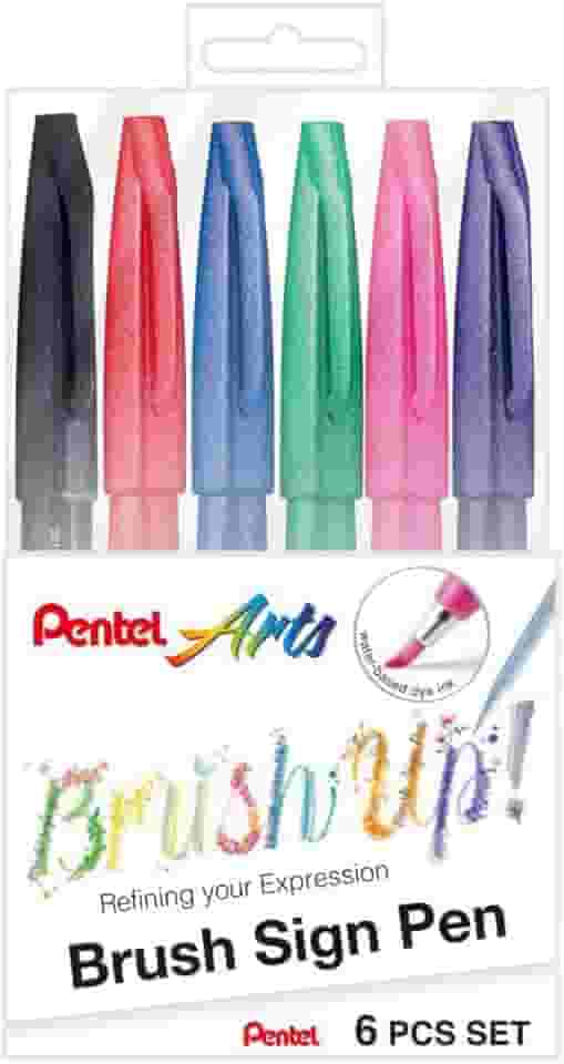 Pentel Kit Caneta Pincel Brush Sign Pen 06 Cores Tradicionais KITBRUSH-6T