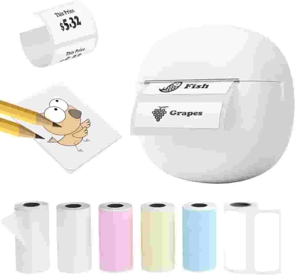 Impressora de adesivos, máquina térmica portátil de adesivos com 6 rolos de papel, mini máquina de fazer etiquetas Bluetooth para notas de estudo, professores, casa, escola, criações DIY