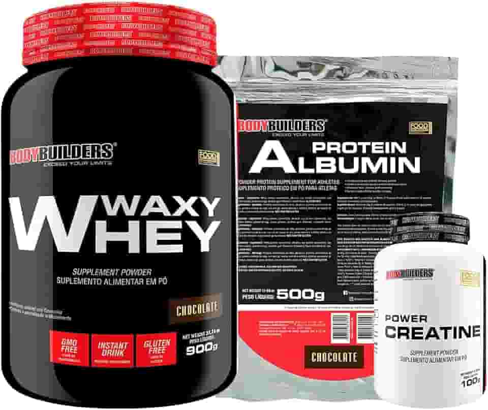 Kit Waxy Whey 900g Chocolate + Albumina Chocolate 500g + Power Creatina 100g - Bodybuilders