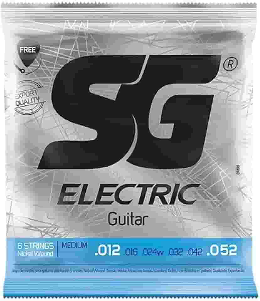 Encordoamento para Guitarra SG 012 - 052 Medium Wired + Palheta e 1ª mi