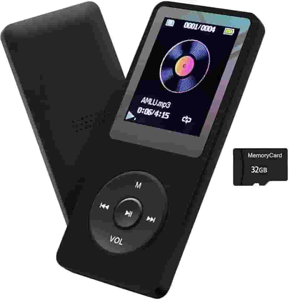 MP3 Player 32 GB com alto-falante FM Rádio Fone de ouvido portátil HiFi Som sem perda MP3 Mini Player Gravador de voz E-Book HD tela 1,8 polegadas Preto suporta até 128 GB