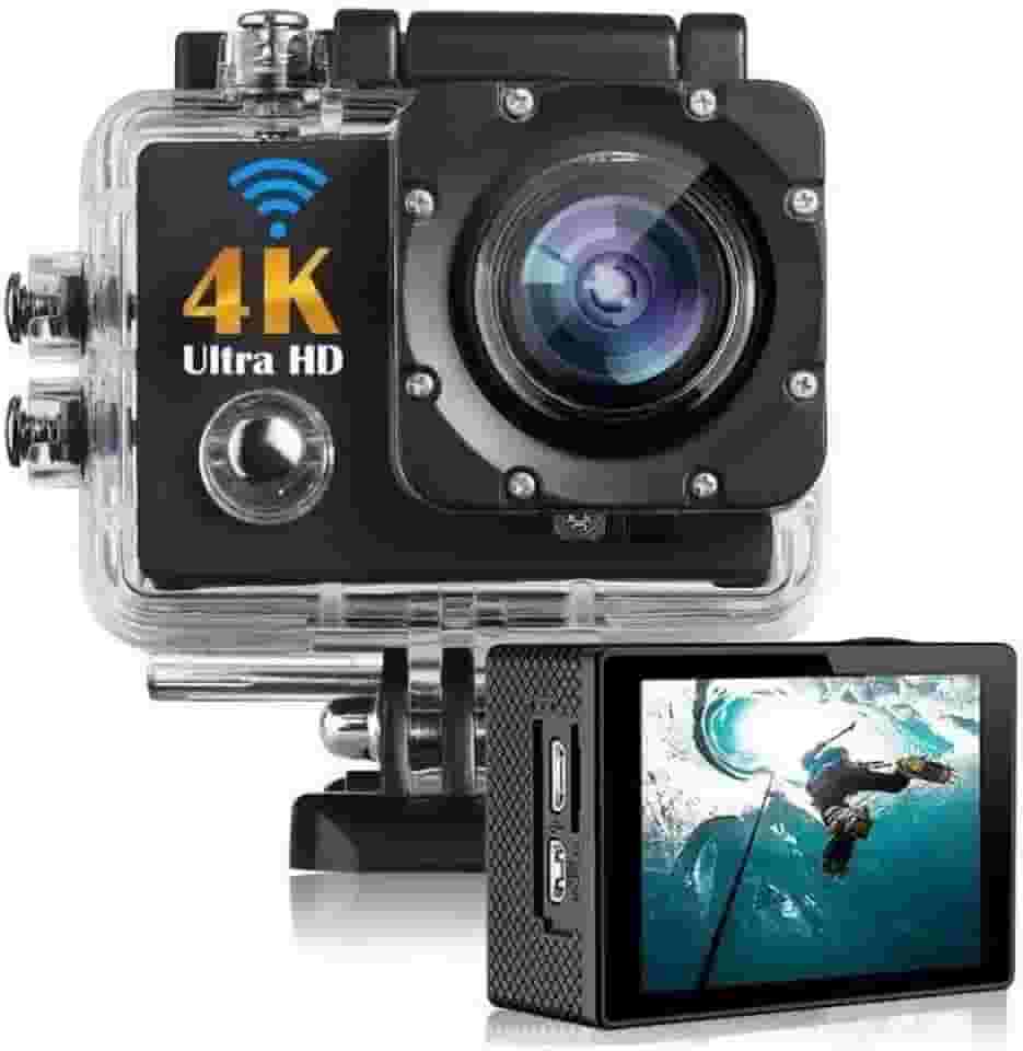 Câmera De Ação Ultra HD 4K GoSports Esportiva WiFi Com Case Subaquática 30m Bateria 900mAh Foto E Vídeo Full HD Ideal Para Motocross Ski Escalada E Surf - Cor Preta