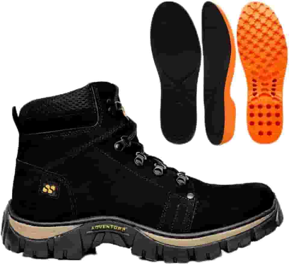 Coturno Adventure Trail Spiller Shoes, Bota em Couro Nobuck, Solado Antiderrapante para Trilha