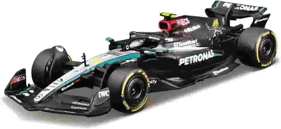 Bburago - Mercedes AMG Petronas W15 Lewis Hamilton #44 2024 - Modelo de carro realista em escala 1:43, dirigido por Lewis Hamilton, licença oficial da Mercedes, idade recomendada a partir de 3 anos