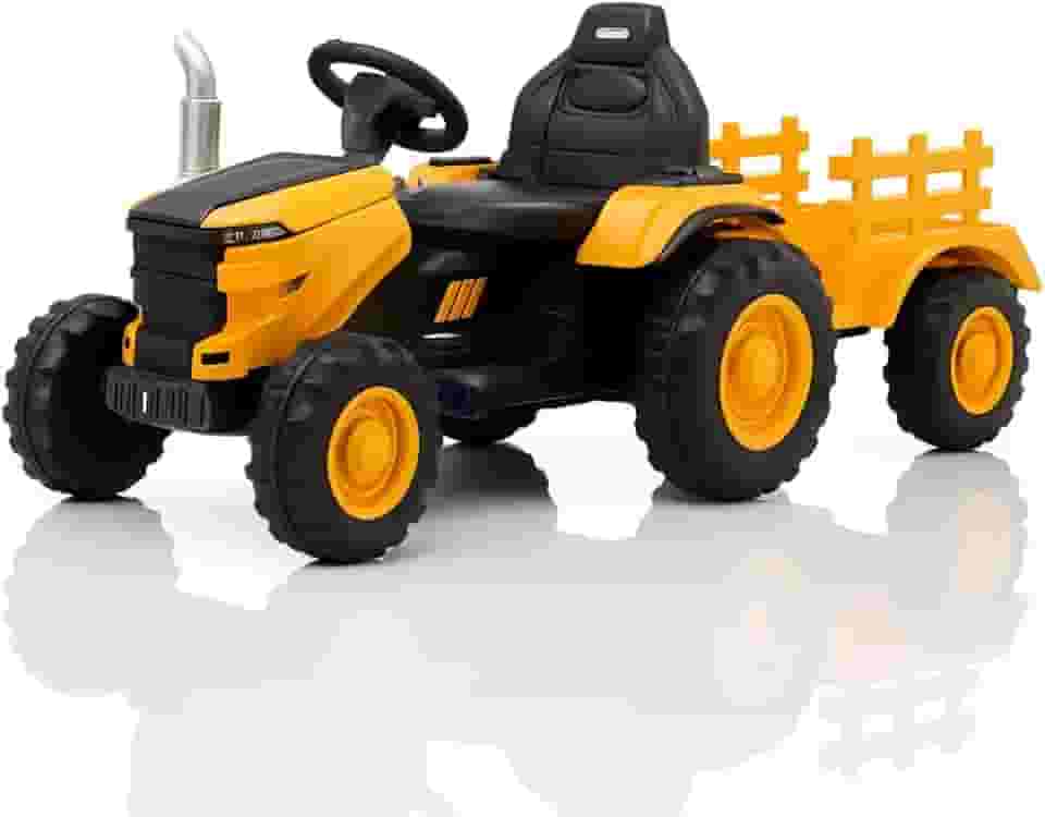Trator Elétrico Infantil 12V Controle Remoto Som Luz e Carreta (Amarelo)