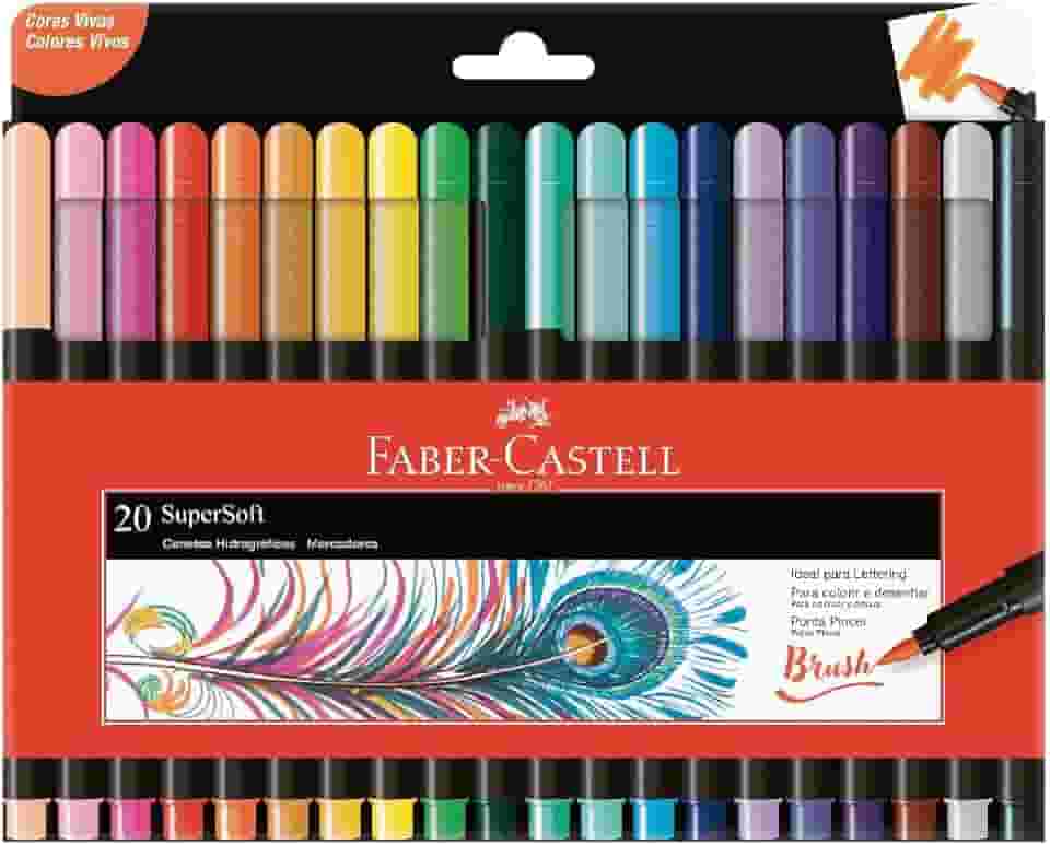 Caneta Ponta Pincel, Lettering, Faber-Castell,Supersoft Brush,15.0720SOFT, 20 cores, Multicor