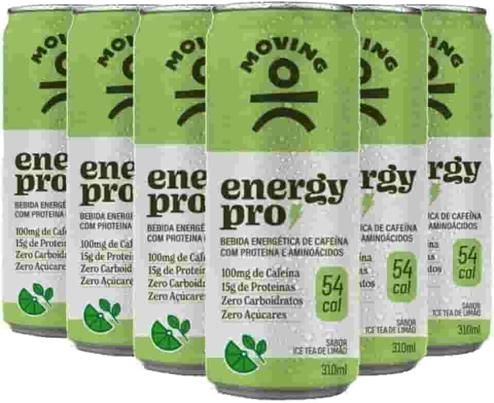 Moving Pro Energy Pro Bebida Energética, Limão e Ice Tea, 310ml, Pack com 6, Zero Açúcar, 15g Proteína