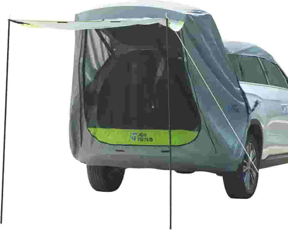 JOYTUTUS Tenda de porta traseira SUV com toldo de sombra, cobertura e postes de teto de carro, barraca de acampamento resistente à água, preferida para viagens ao ar livre, ajuste universal na maioria