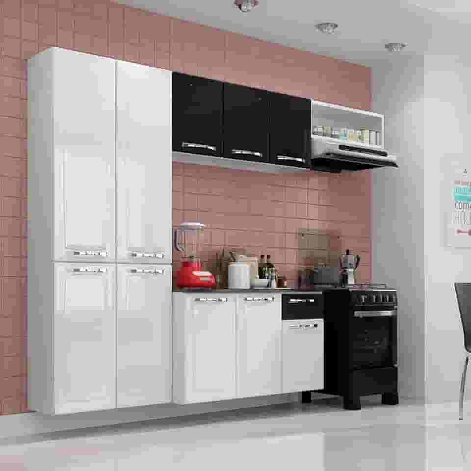 Cozinha Completa Branca e Preta em 100% Aço 4 Peças Amanda