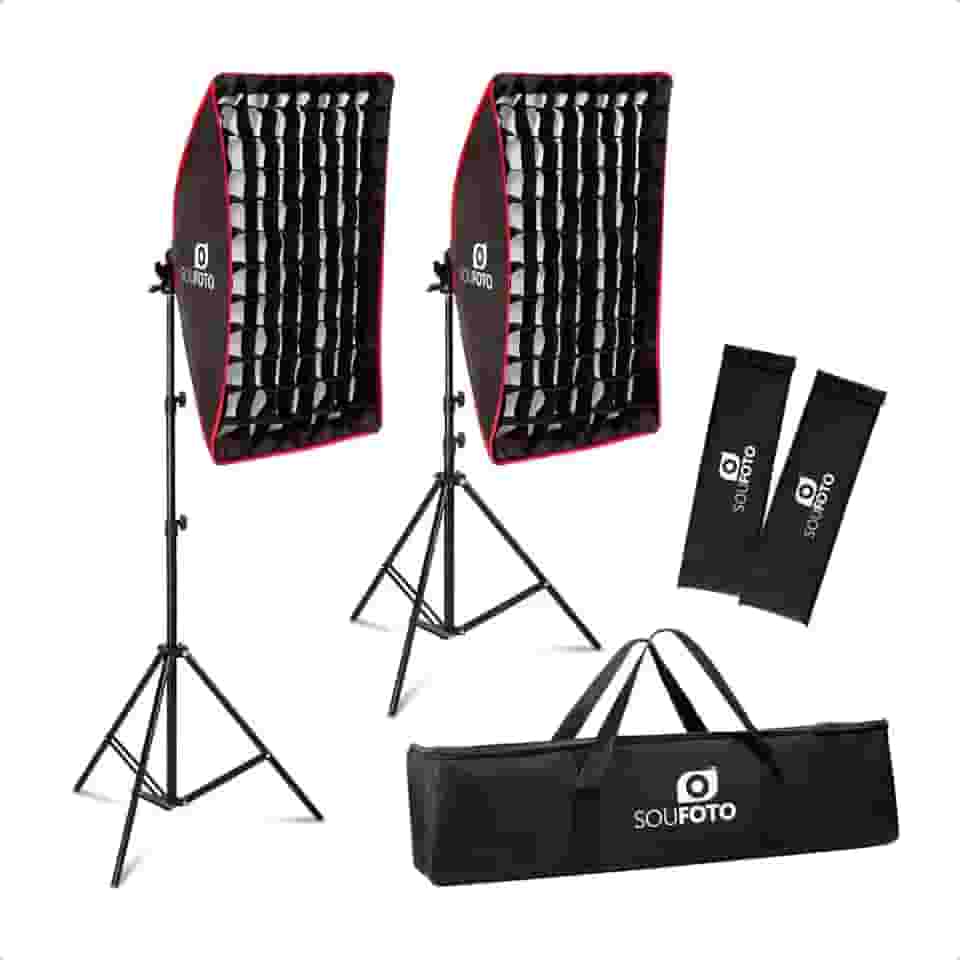 SOU FOTO Kit de Luz Para Gravar Video Profissional com Softbox com Tripé e Tela Grid