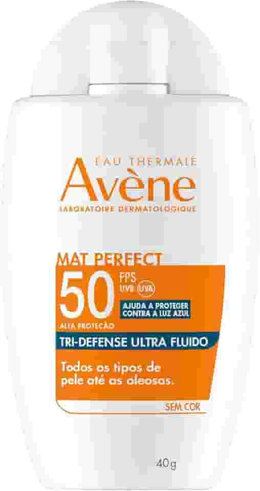 Avène Mat Perfect Tri-Defense Ultra Fluido Protetor Solar FPS50 Sem Cor com Proteção de Luz Azul que Previne Melasma e Deixa Acabamento Invisível, 40g