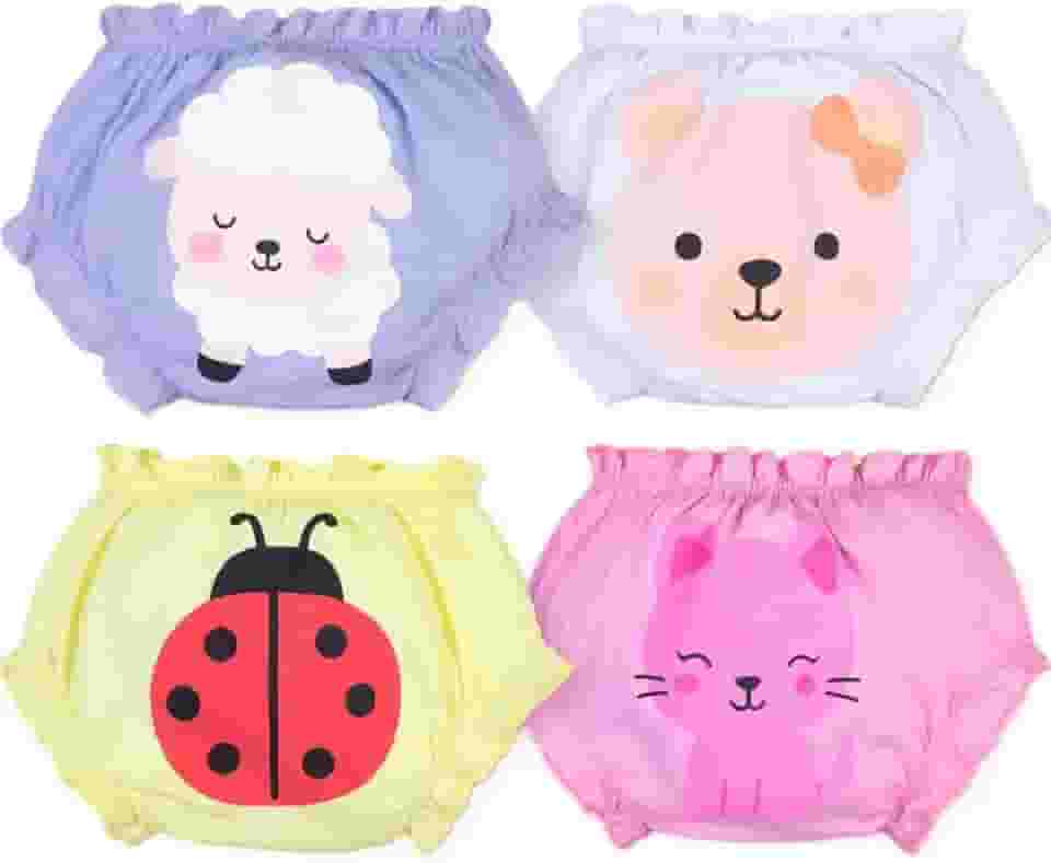 Kit 4 Calcinhas Tapa Fralda Algodão Bebê Menina Estampas Animadas Conforto RN a 24 Meses, Era Uma Vez