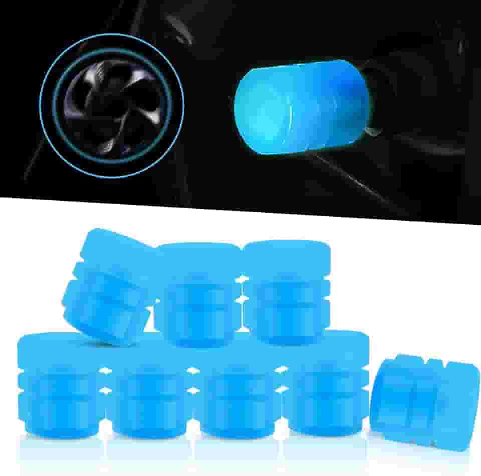 Miytsya Haste de válvula de pneu com tampa de rodas luminosas, brilho luminoso à noite, tampa de ar fluorescente, tampa de válvula de roda automotiva iluminada para carro, SUV, motocicleta, caminhão, veículo (azul)