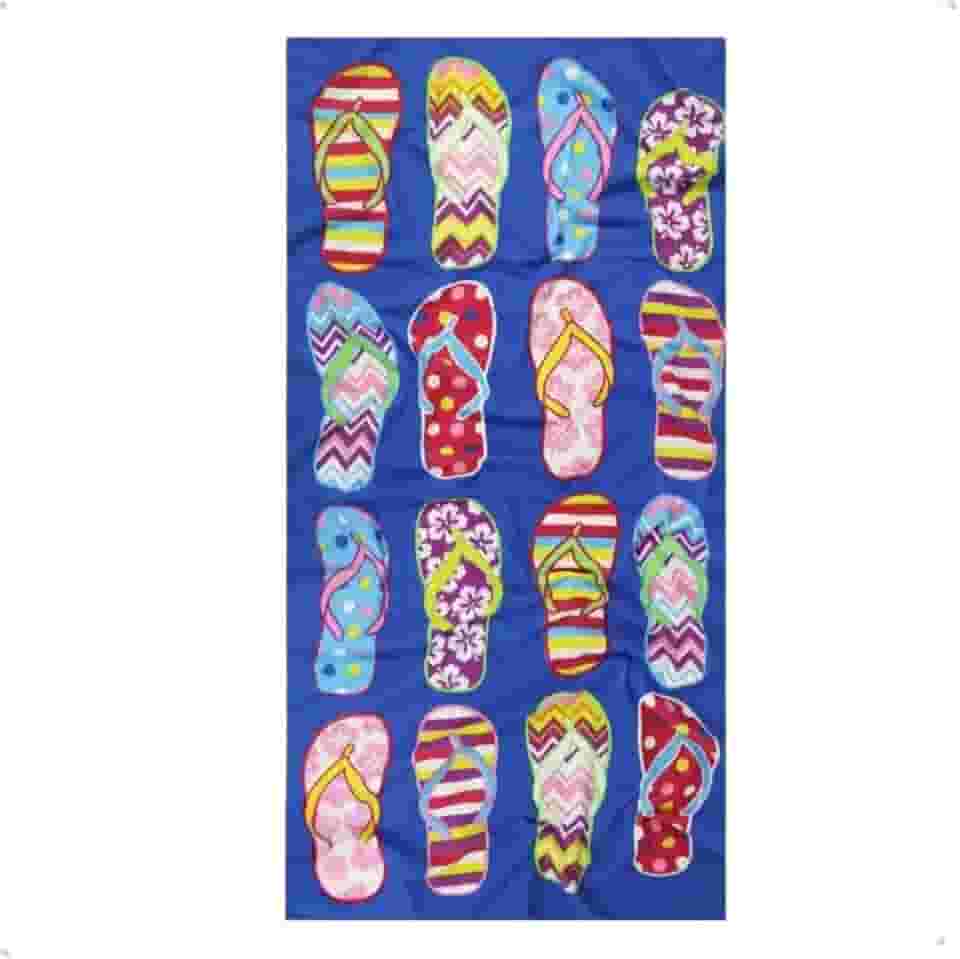 Toalha de Praia 70x140cm Estampas Variadas – Secagem Rápida, Leve e Compacta, 100% Poliéster, Acabamento Premium (Chinelo)