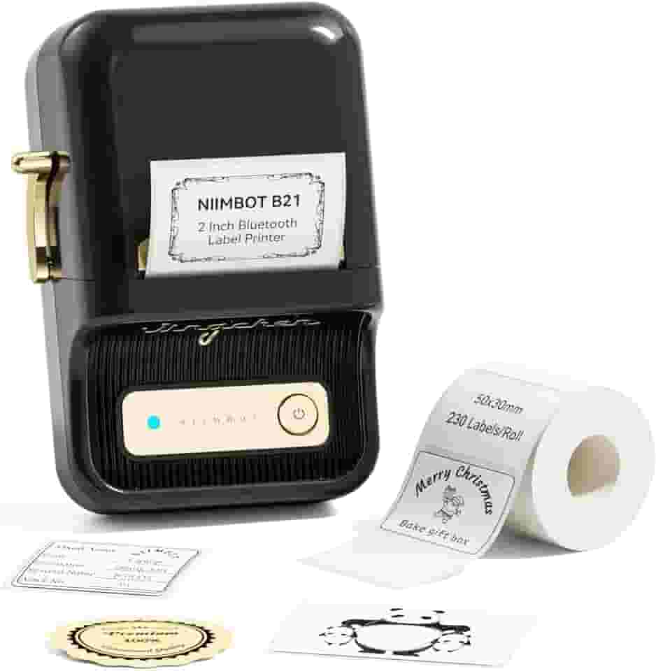 NIIMBOT Máquina de fazer etiquetas B21 com fita adesiva portátil de 5 cm, etiquetadora térmica para jarra, preço de frasco, etiqueta de endereço para organização de escritório e casa, preta