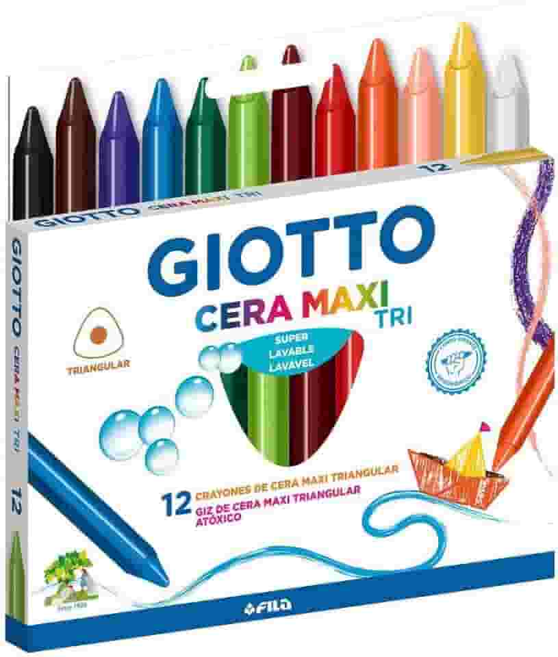 GIOTTO Cera Maxi Tri, Giz de Cera Triangular Estojo com 12 Cores