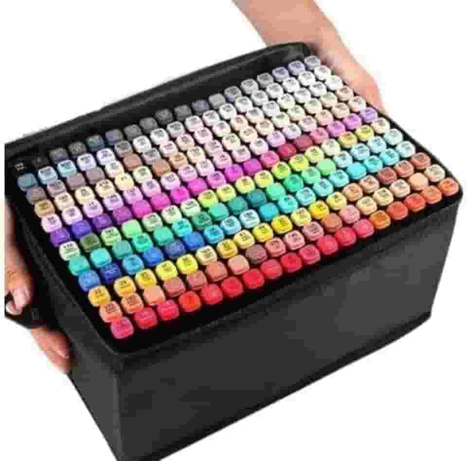 Conjunto de Canetas Marcador Permanente Canetinhas para Colorir Touch com Ponta Dupla para Desenhos Profissional e Escolar com Duas Pontas Hidrográficas com Estojo para Transporte Brashopmall® (120)