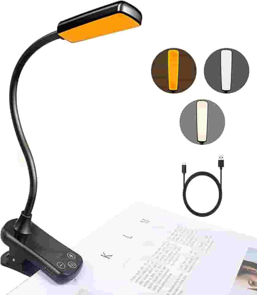 Lâmpada de mesa Clip On Light Brilho ajustável de 16LEDS 3 cores Lâmpada de leitura recarregável operada flexível com braçadeira Brilho contínuo para mesa, piano, cabeceira de cama e computadores