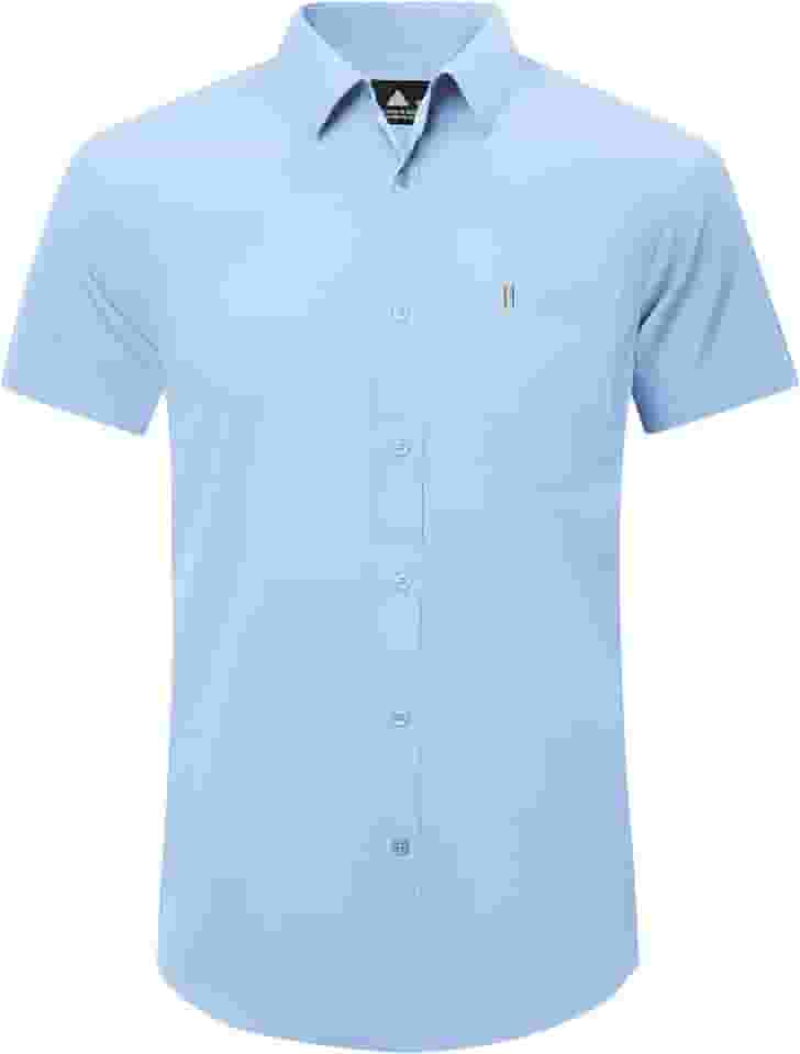 Camisa social masculina casual de manga curta com botão e bolso