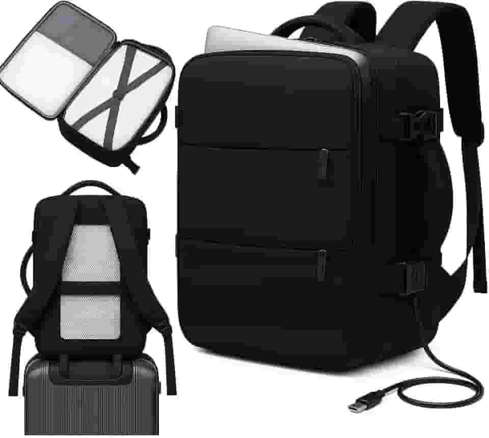 Mochila de viagem grande para mulheres e homens, mochila de mão, mochila de caminhada, Compartimento para Notebook, Sapatos e Entrada USB, para viagens, Cinza, 25L, Mochilas de viagem