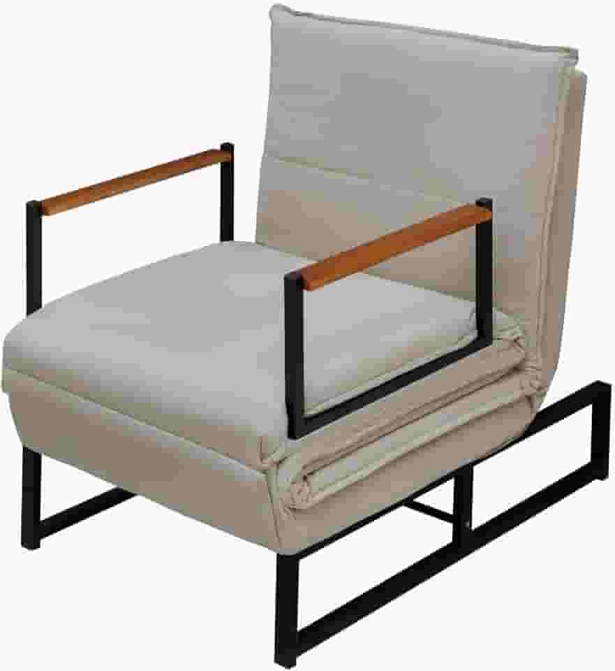 Poltrona Moderna Versati Estofada Descanso do Papai Conforto Premium Reclinável Puff Vira Cama Solteiro Luxo Puff Retrátil Macia Extensão Sala E Quarto Pés Em Aço Escritorio (Bege)