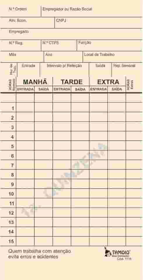 Cartao De Ponto Palha Diponto C/Cnpj Pacote Com 100-85877
