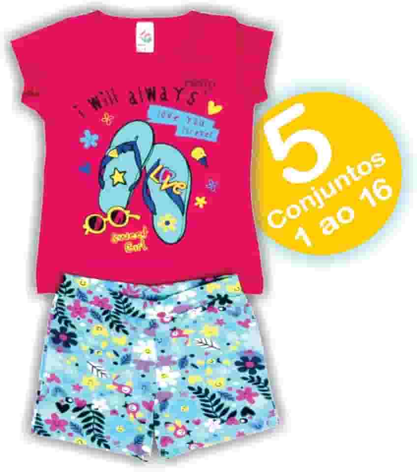 Kit com 5 Conjunto Infantil Juvenil Menina - Verão - 1 ao 16